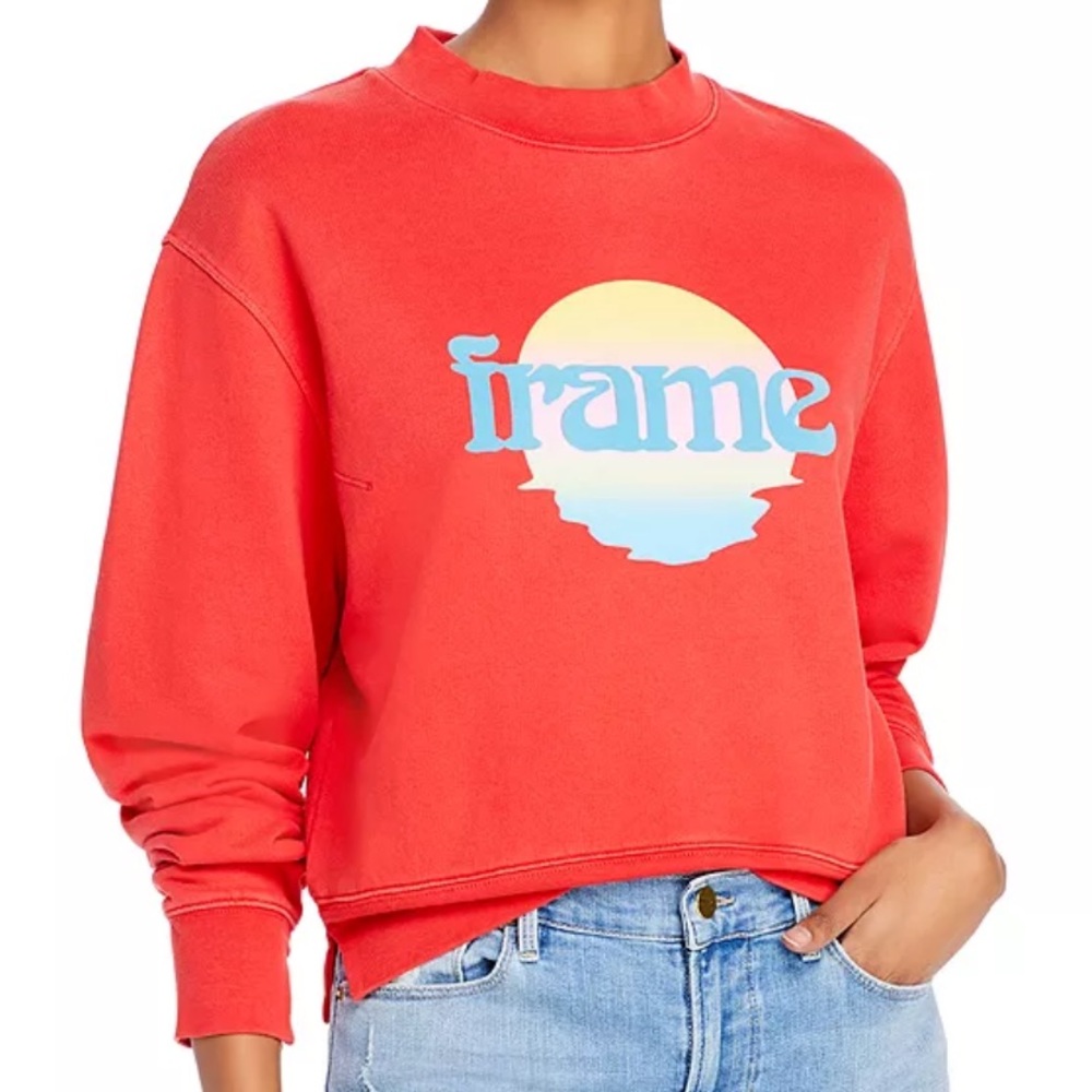 Frame Red Cropped Sweatshirt Sunset Print